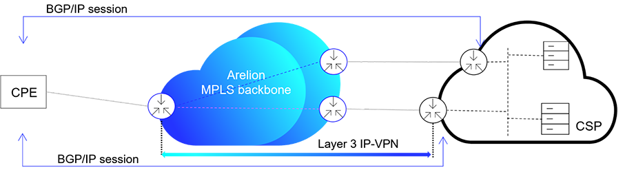 Infographic of CPE, MPLS backbone and CSP